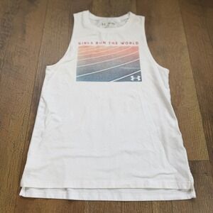 Under Armour Girls Run The World HeatGear Tank Youth Medium